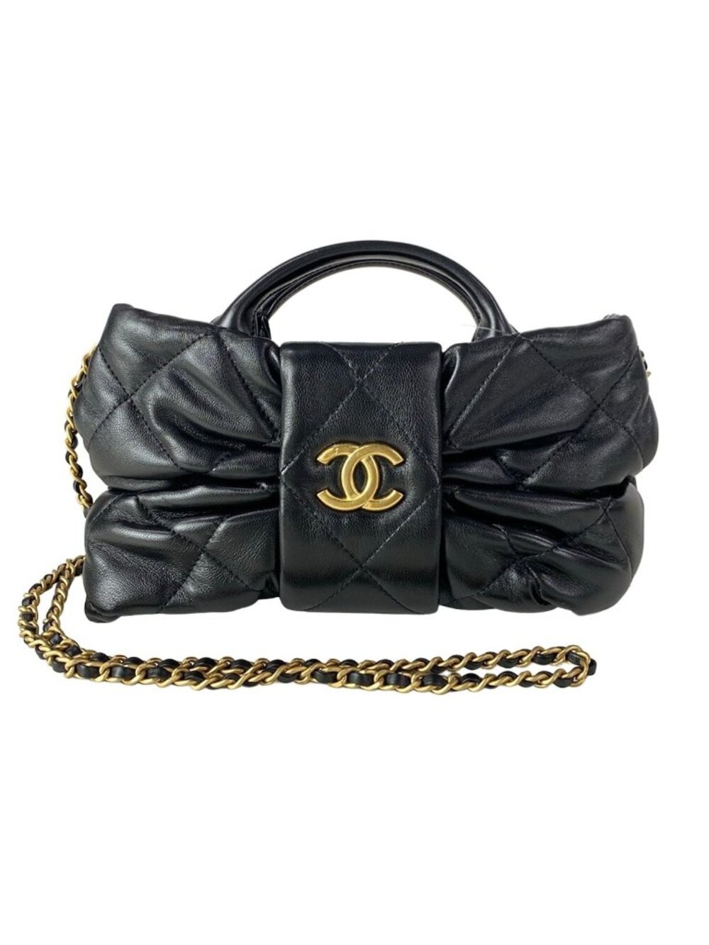 Chanel Handbag Mini Bow Bag Black 2-Way CC Logo Gold Lambskin